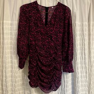 Black & Mauve Patterned Long Sleeve Dress